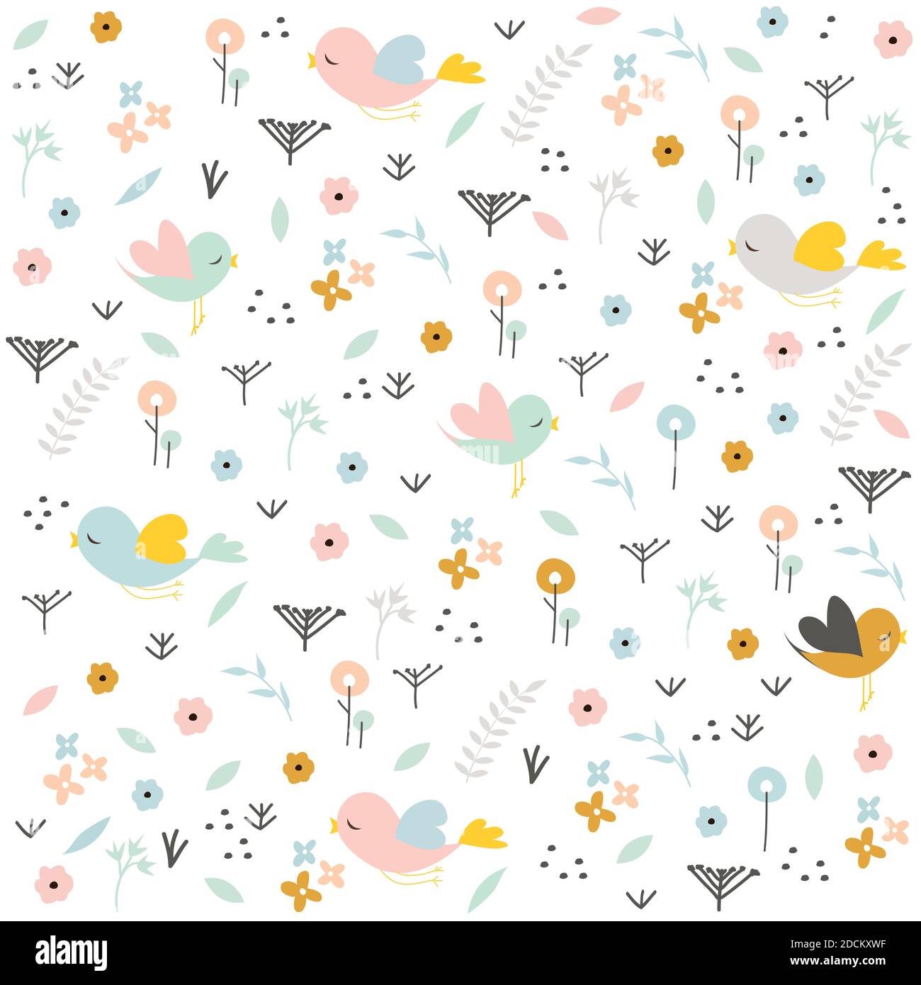 Birds and flowers, spring background Stock Vector