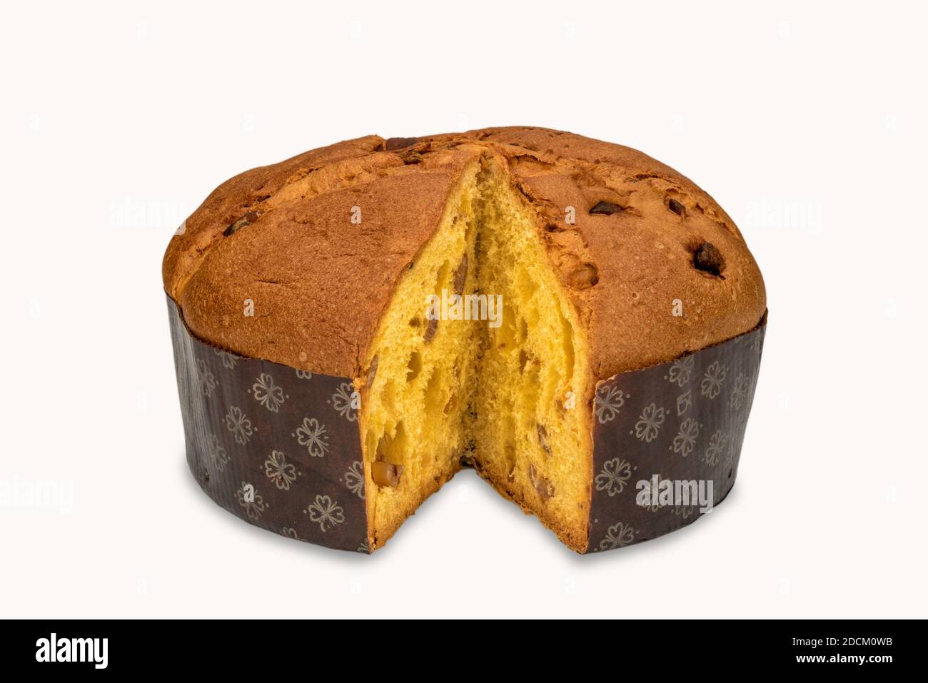 Panettone with marron glace - typical Italian cake from Milan prepared to  celebrate Christmas and New Year with the cuts of a slice, isolated on  white Stock Photo - Alamy