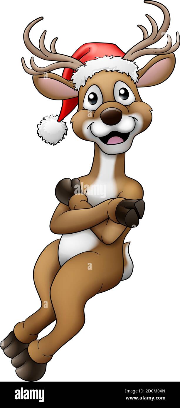 Christmas Reindeer In Santa Hat Cartoon Stock Vector