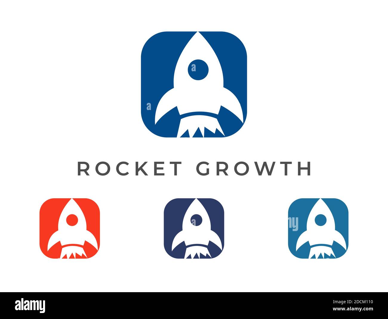 Rocket Illustration Logo design With Rounded box with different color combinations. Vector Logo Template suitable for SEO and digital agency Stock Vector