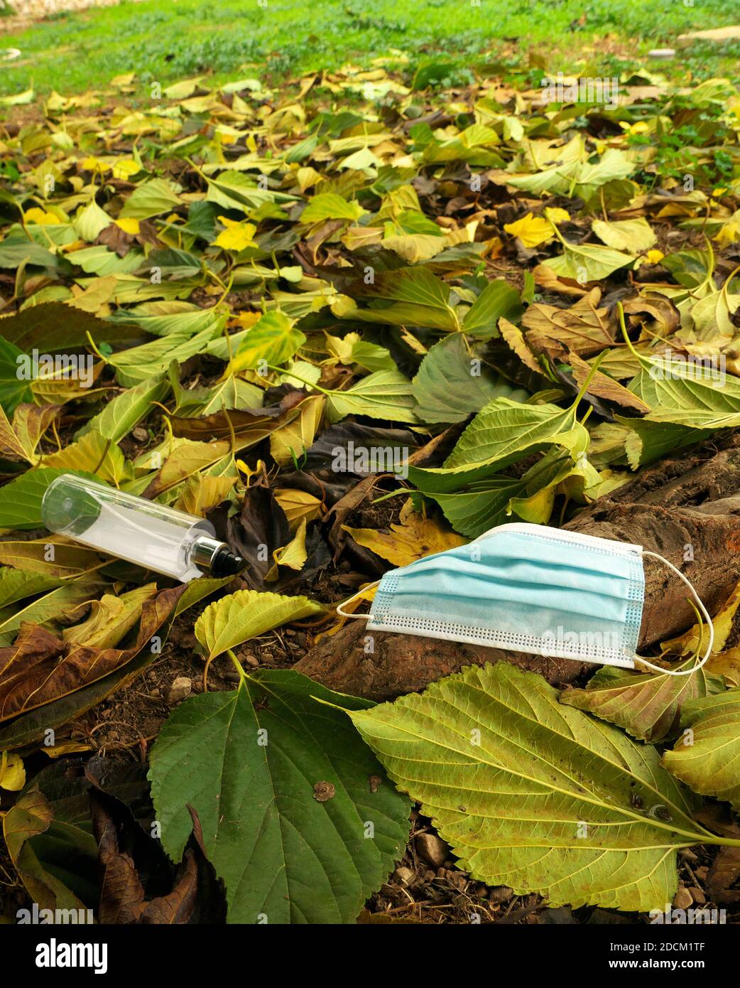 Mask And Hydro Alcoholic Gel Thrown In Nature In The Middle Of Autumn Leaves Stock Photo Alamy Mask And Hydro Alcoholic Gel Thrown In Nature In The Middle Of Autumn Leaves Stock Photo Alamy