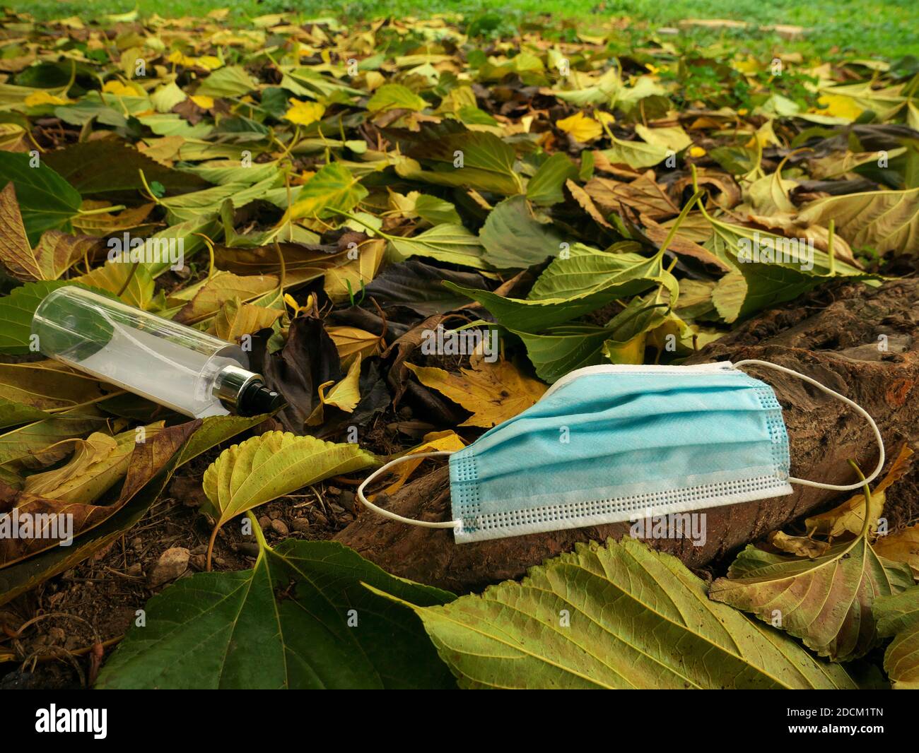 Mask And Hydro Alcoholic Gel Thrown In Nature In The Middle Of Autumn Leaves Stock Photo Alamy Mask And Hydro Alcoholic Gel Thrown In Nature In The Middle Of Autumn Leaves Stock Photo Alamy