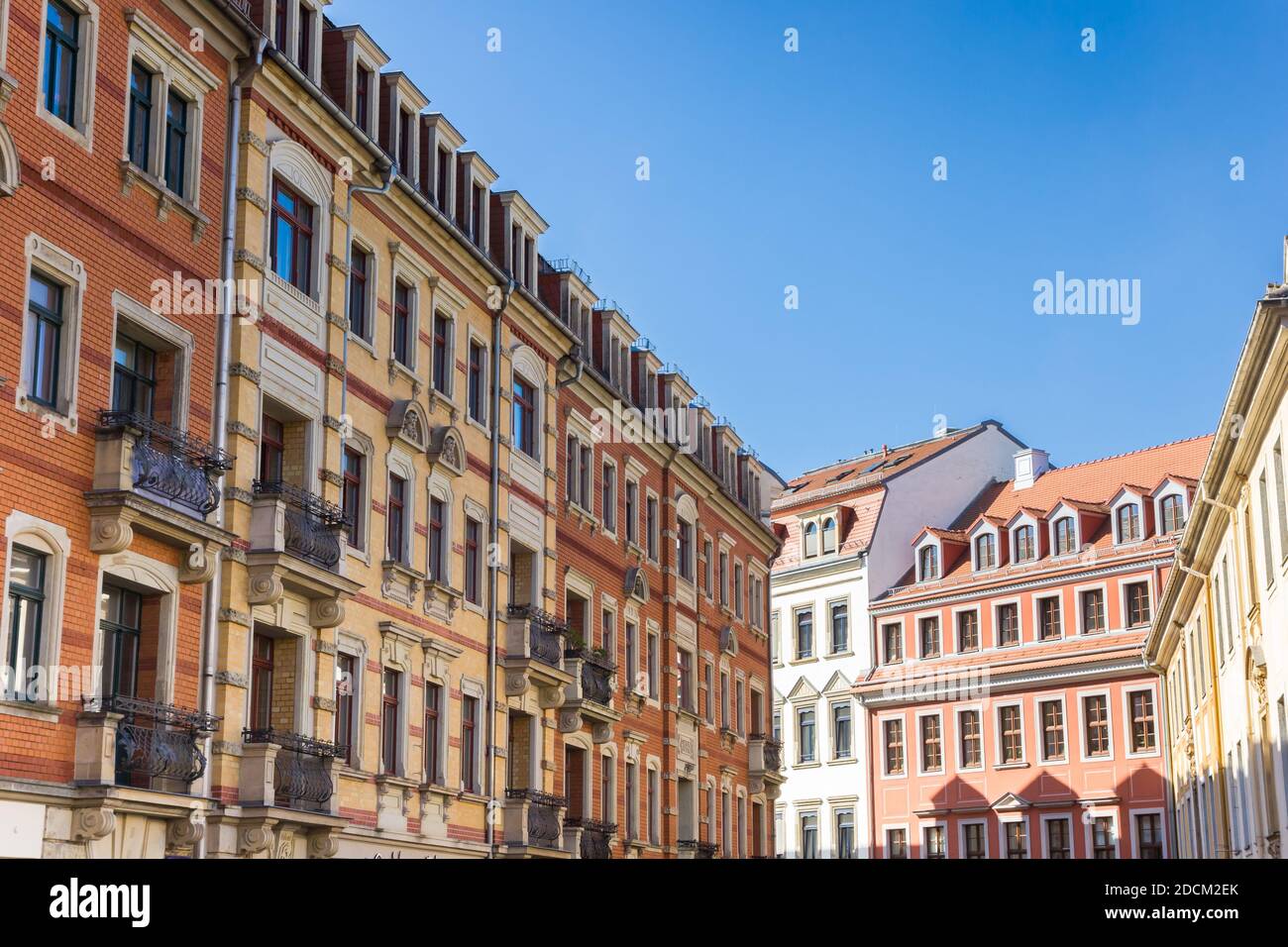 Colorful historic houses in the Neustadt neighbourhood of Dresden