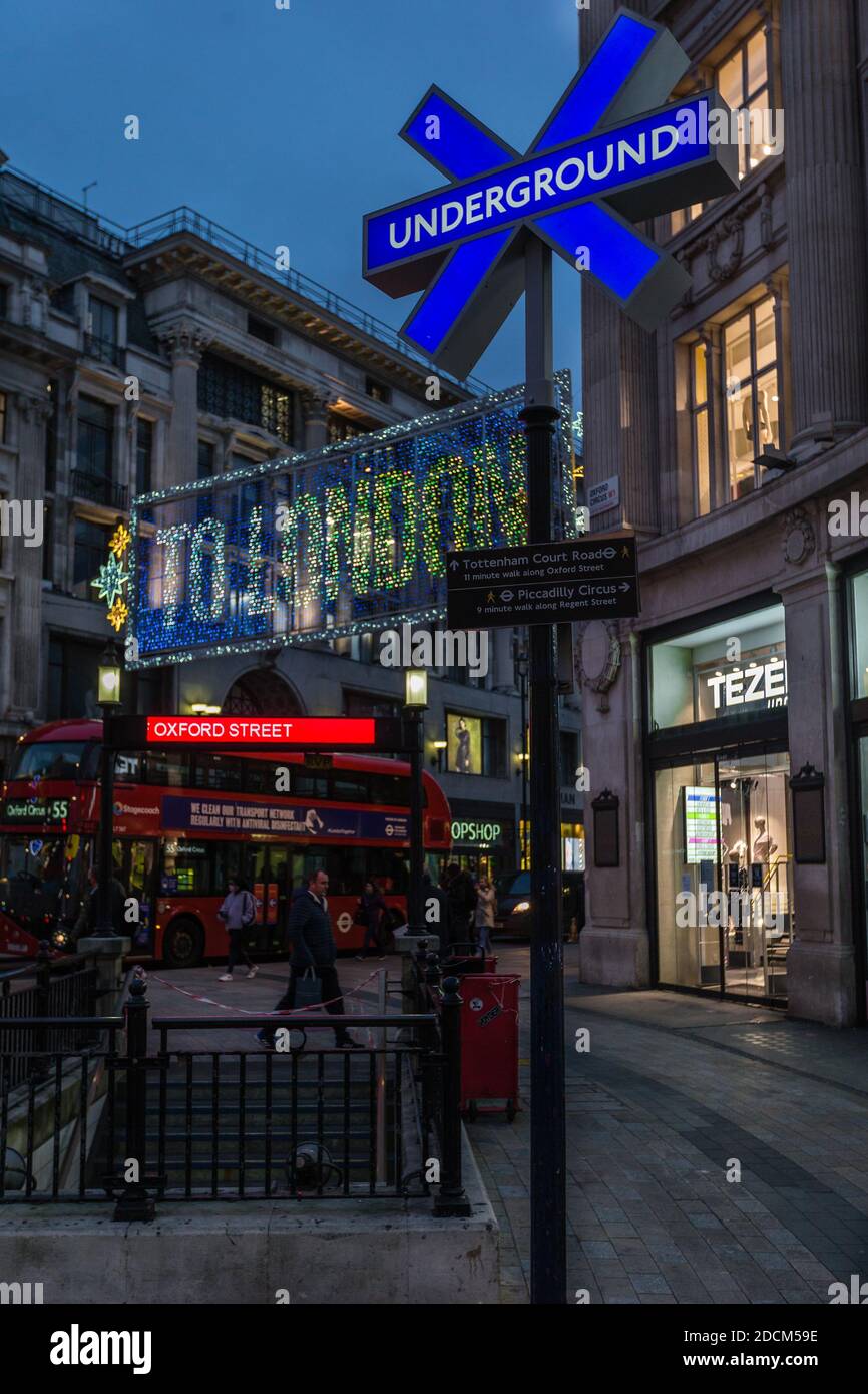 One of the four Playstation symbols dotted around Oxford Circus tube promoting the launch of PlayStation 5 (PS5). Stock Photo