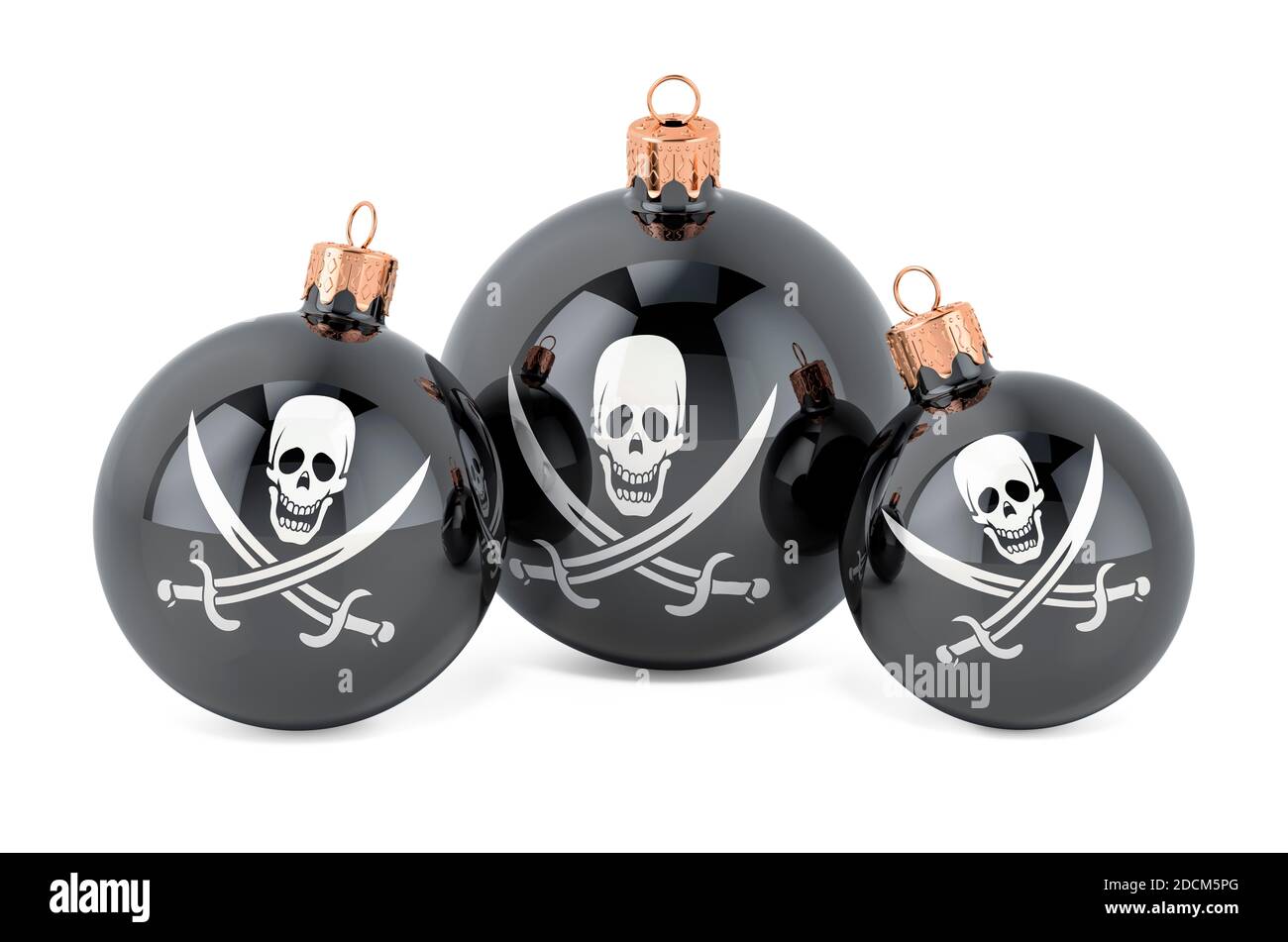Christmas baubles with piracy flag, 3D rendering isolated on white ...