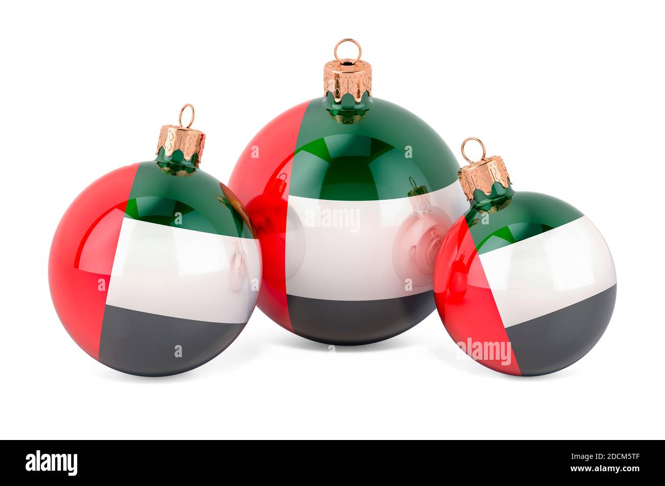 Christmas baubles with the UAE flag, 3D rendering isolated on ...