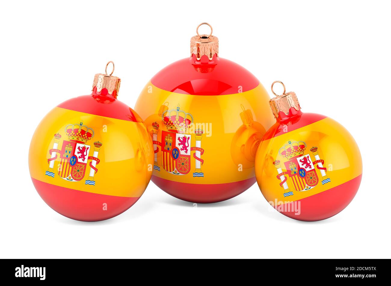 Christmas baubles with Spanish flag, 3D rendering isolated on white background Stock Photo