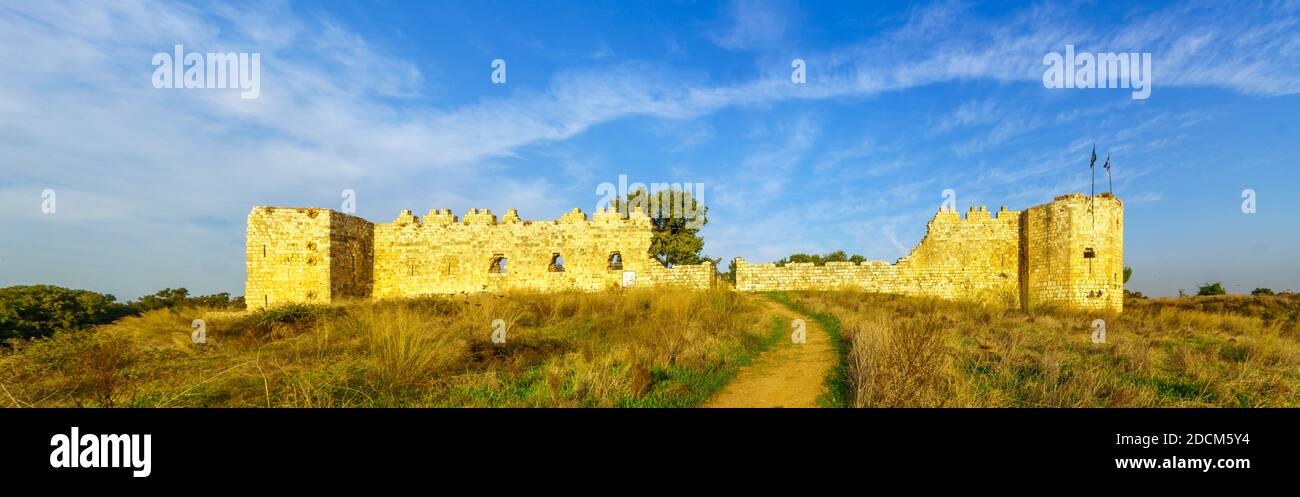 Panoramic view of the Antipatris Fort (Binar Bashi), in Yarkon (Tel Afek) National Park, central Israel Stock Photo