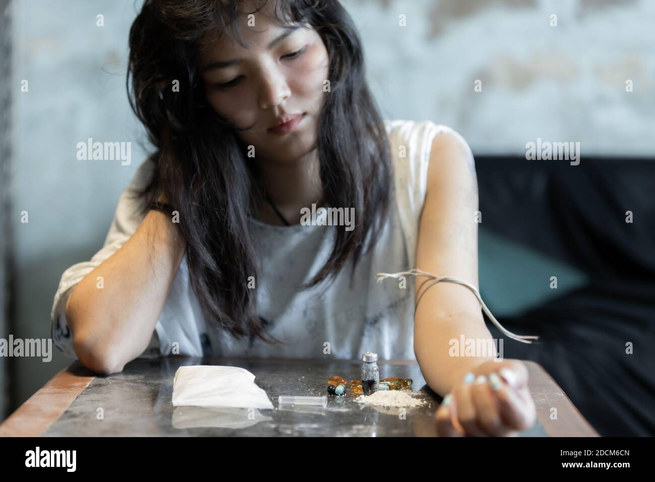 Asian Girl Using Drug Addict And Hopeless Concept Feeling Be Absent Minded Lonely Girl Concept 1715