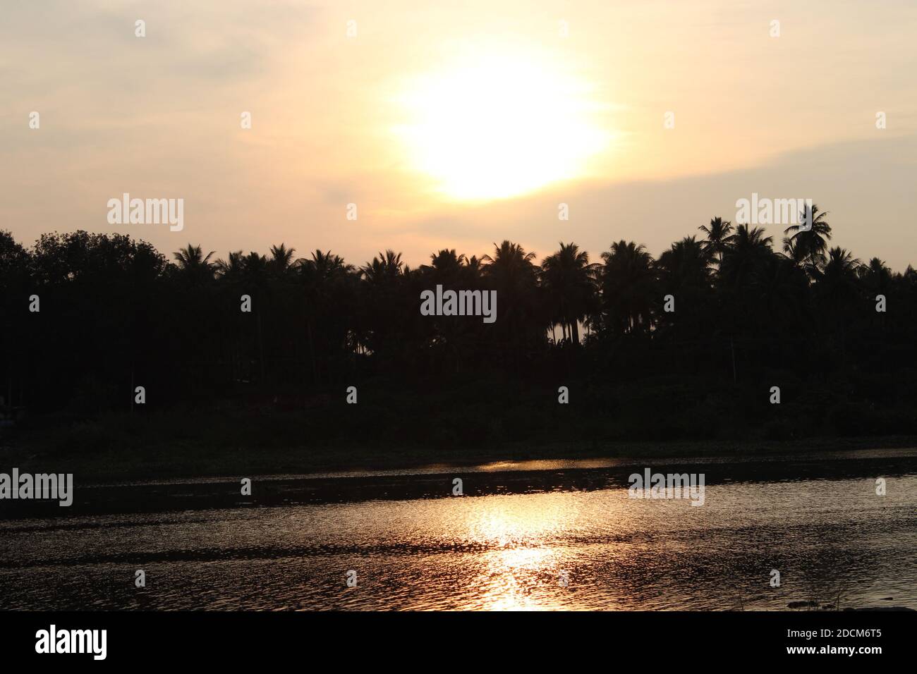Beautiful view of Cauvery river bed during dawn time in Tamil nadu