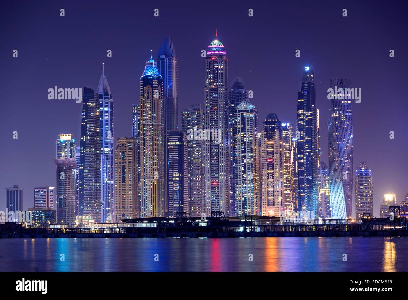 DUBAI, UAE - october 28, 2020.Dubai Marina night scene with city lights, luxury new high tech town in middle East, United Arab Emirates architecture. Stock Photo