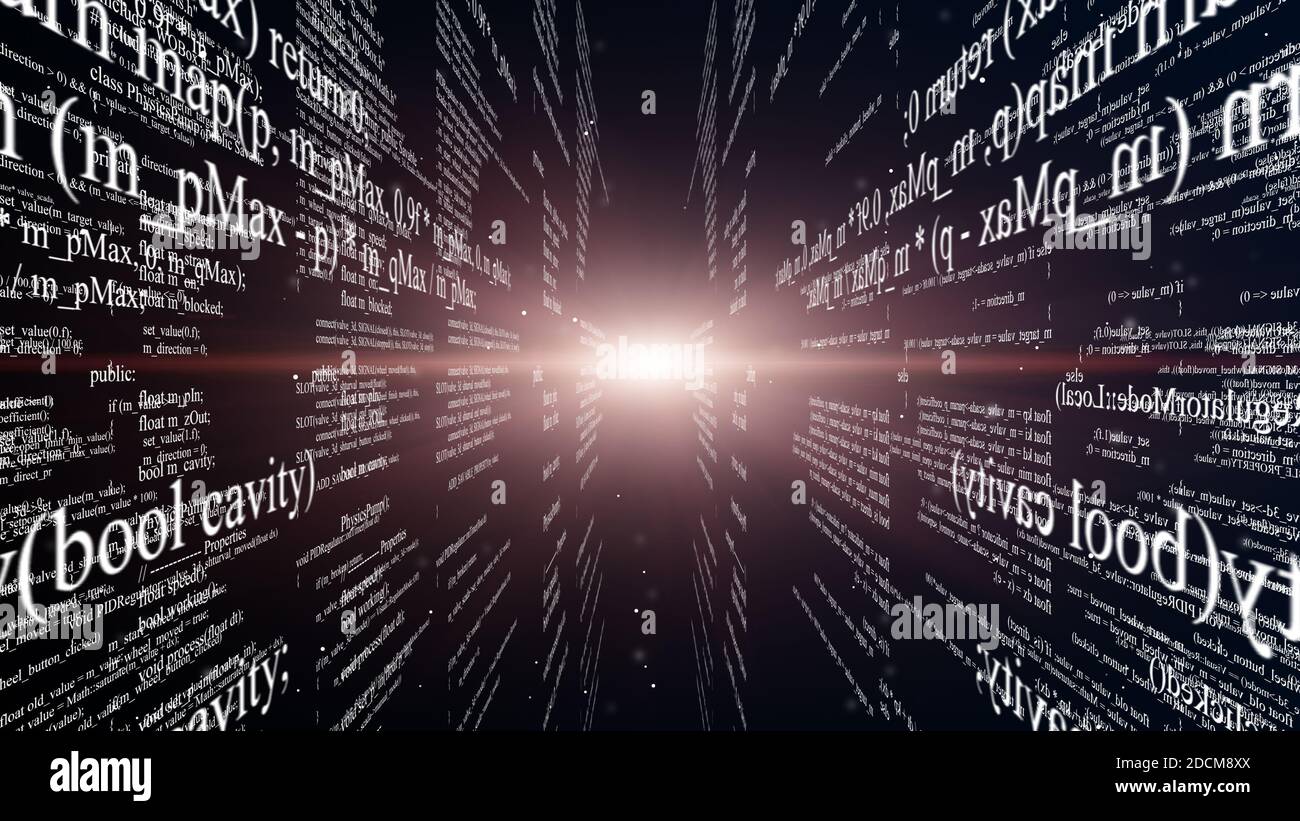 Abstract digital program code in blocks on a black background Stock ...