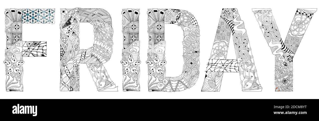 Hand-painted art design. Hand drawn illustration word friday for ...