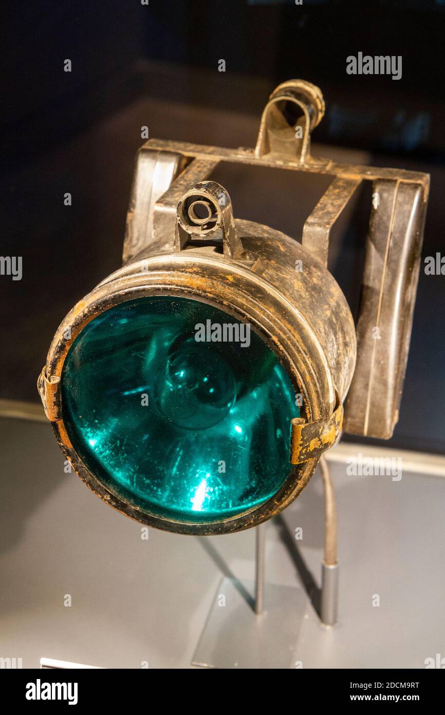 An Aldis signal lamp (used to communicate with pilots from the ground) on display, International Bomber Command Centre, Lincoln, Lincolnshire, UK Stock Photo