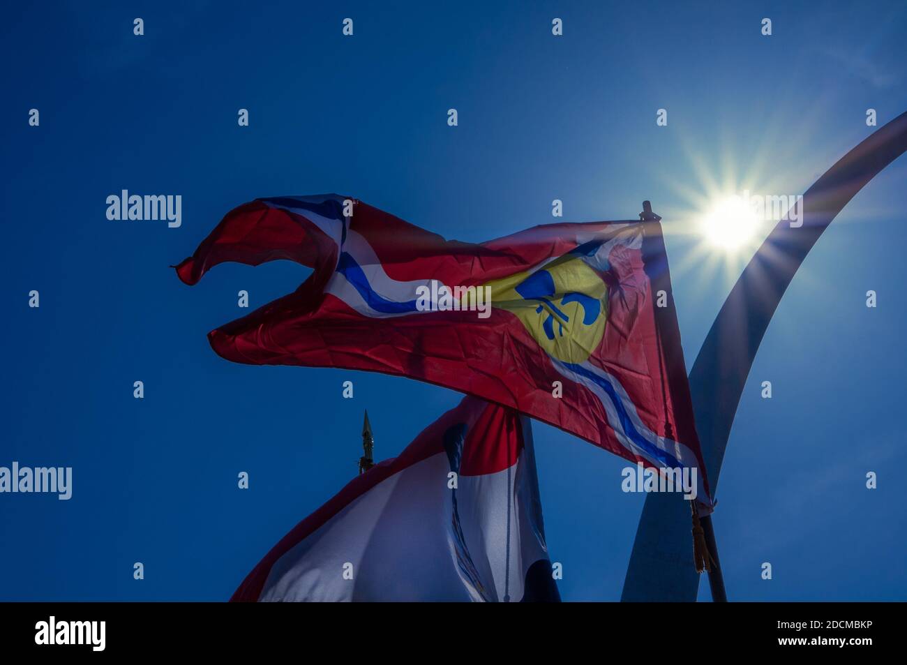 Saint Louis city and Missouri state flags flying in front of the ...