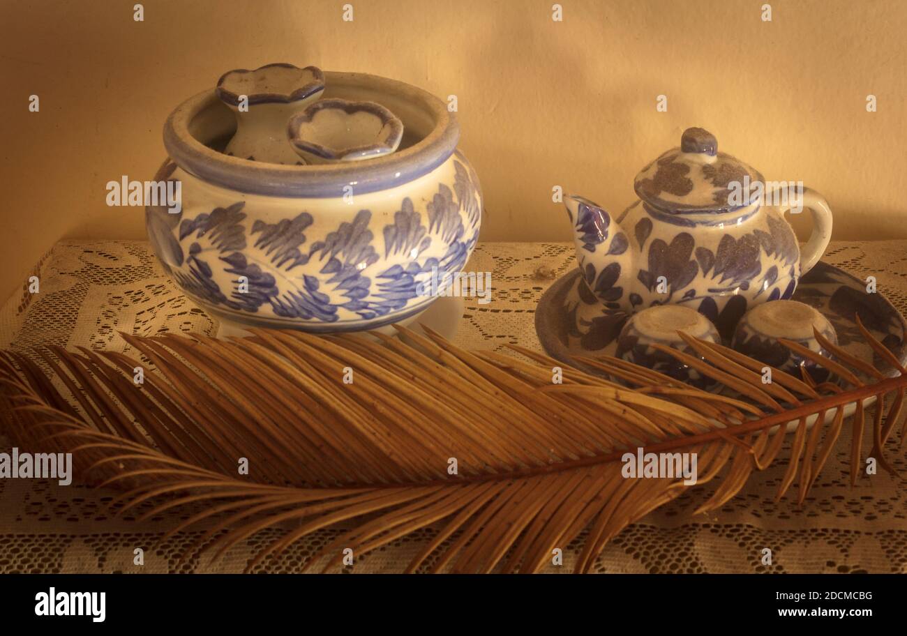 Objects of old vintage Tea pots. Stock Photo