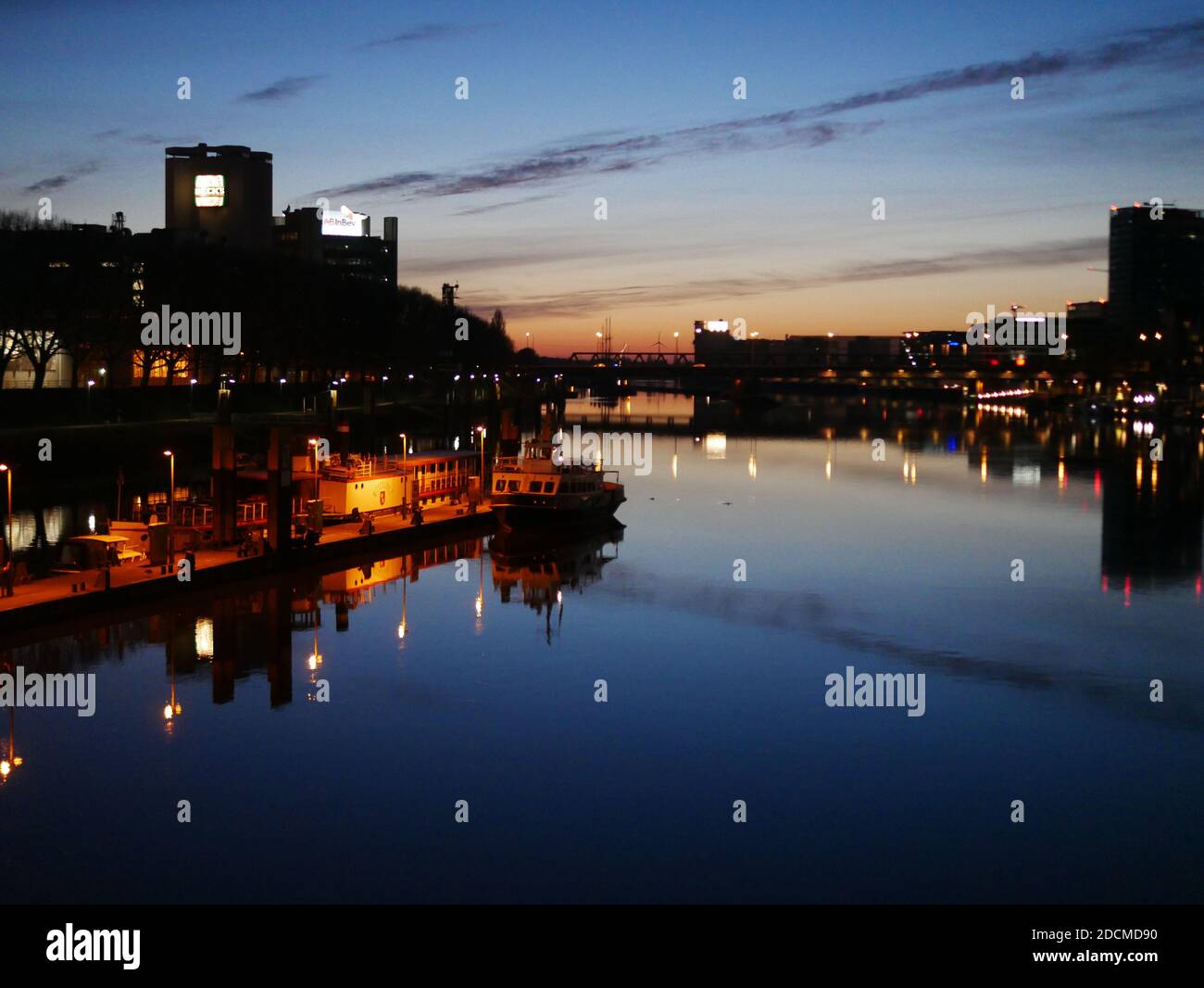 The River Weser reflects the sunset in Bremen Stock Photo - Alamy