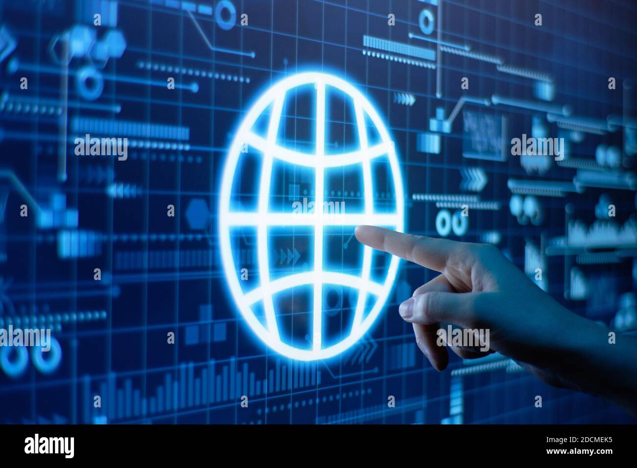 Concept of globalization and world maps on a futuristic digital display ...
