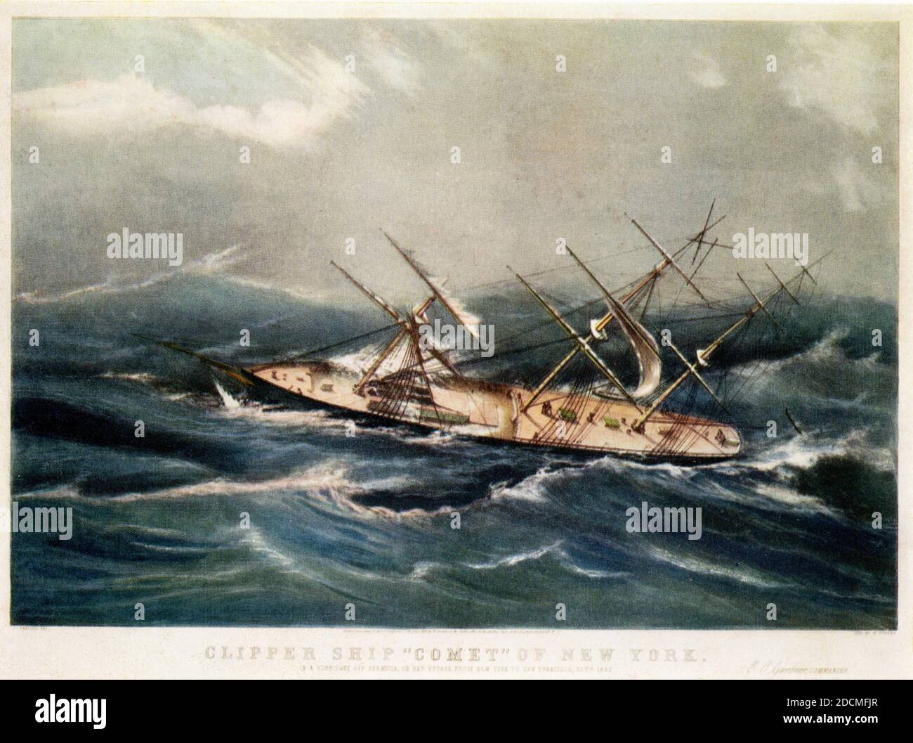 Clipper Ship 'Comet' of New York in a hurricane off Bermuda on voyage from New York to San Francisco October 2 1852 E C Gardner commander C Parsons publisher N Currier 1855 Stock Photo