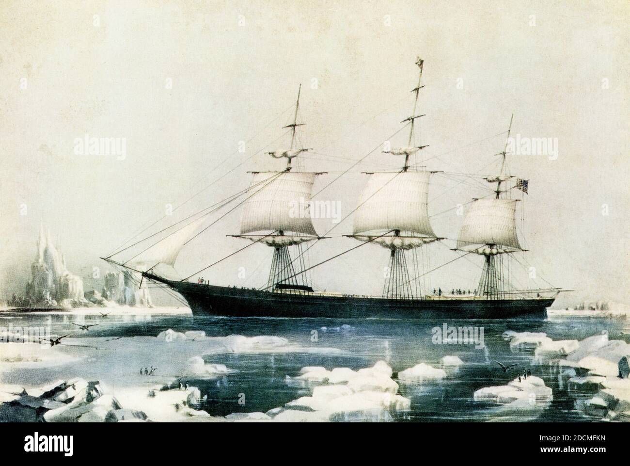 Clipper Ship 'Red Jacket' in the ice off Cape Horn on her passage from Australia to Liverpool August 1854 Drawn by J B Smith and Son Brooklyn L I on stone by C Parsons publisher N Currier 1855 Stock Photo