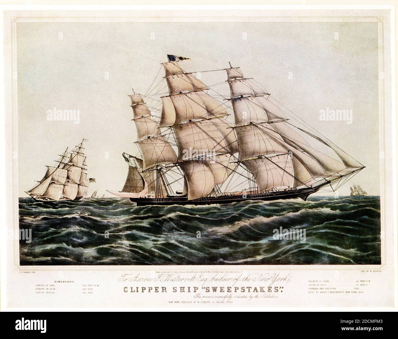 Clipper Ship 'Sweepstakes' F F Palmer lith publisher N Currier 1855 Stock Photo