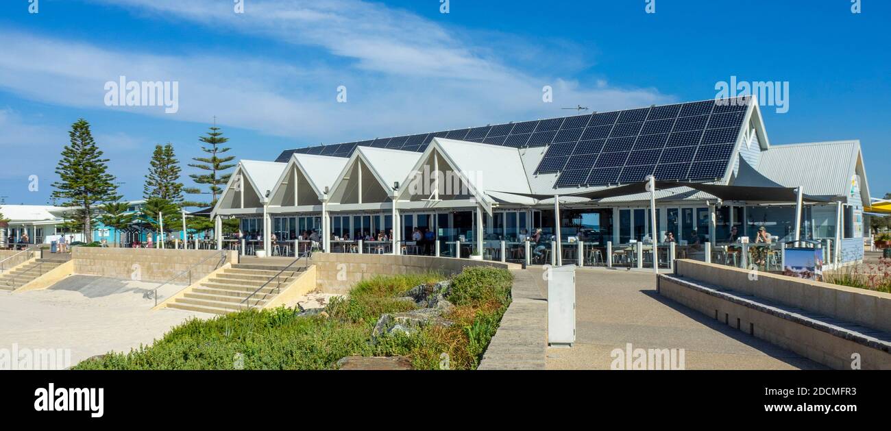 Restaurant Using Solar Panel Solar panels on roof of The Goose restaurant cafe on waterfront ...