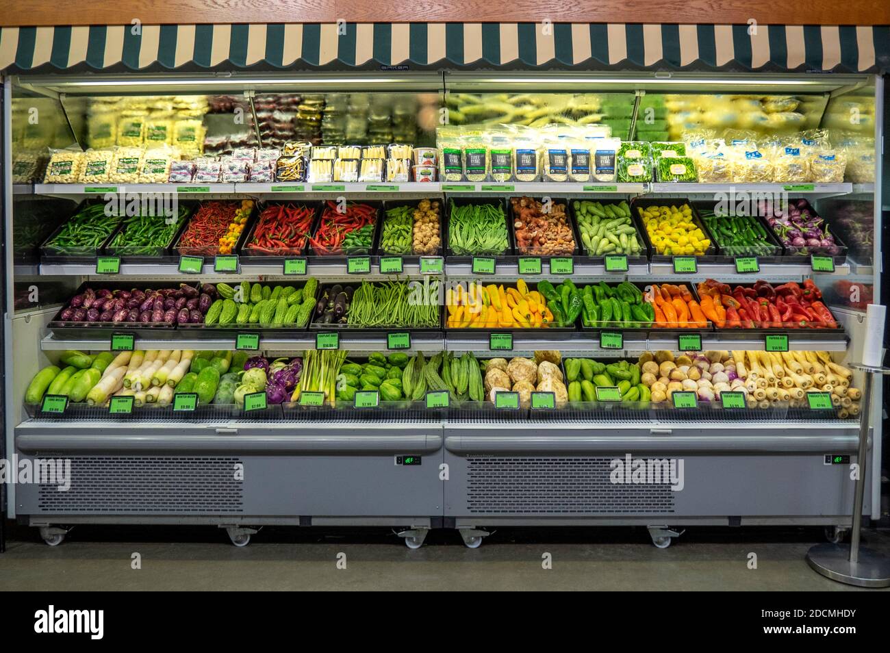 Variety of vegetables on display and for sale in a grocery growers