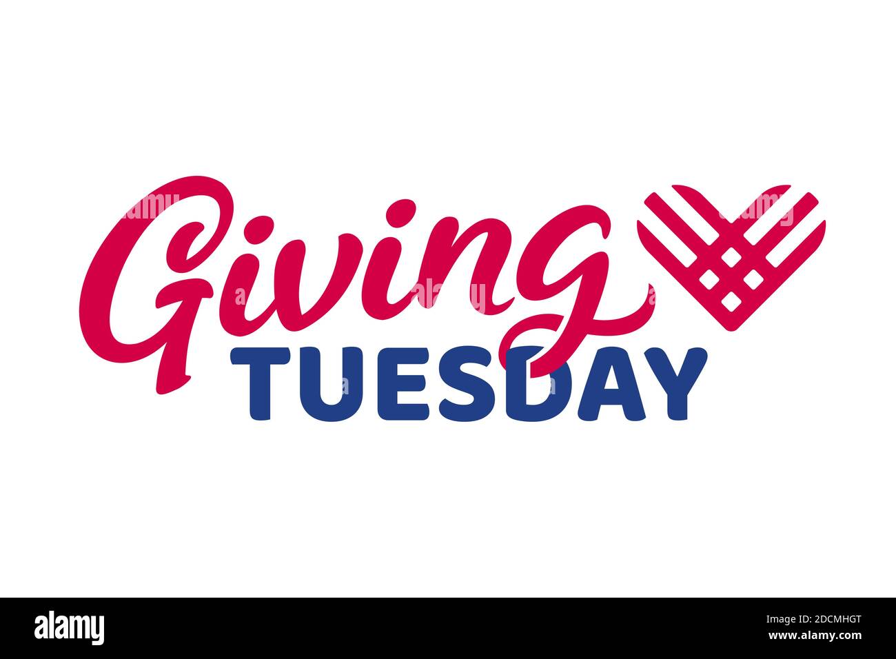 Giving Tuesday, global day of charitable giving. Text lettering with hashtag heart. Charity campaign banner design, vector illustration. Stock Vector