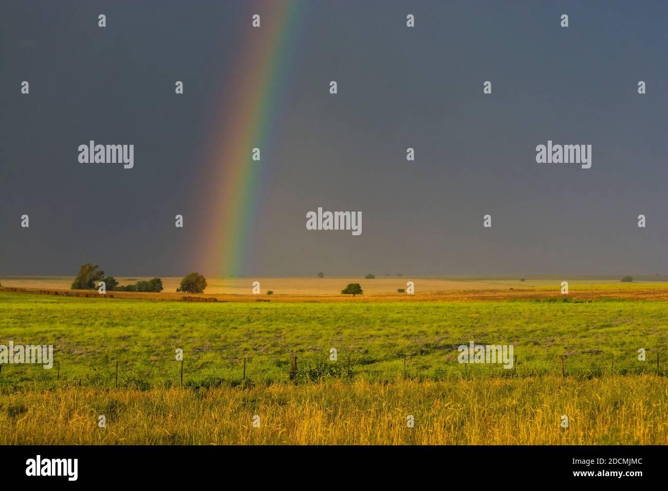 Pampas landscape, plain and rainbow, La Pampa, Patagonia, Argentina. Stock Photo