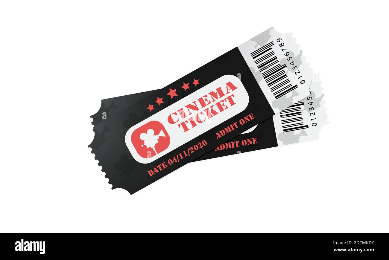 A ticket is a coupon for a movie, for a festival, for a private party, for a theater. Black and white realistic ticket design. Stock Vector