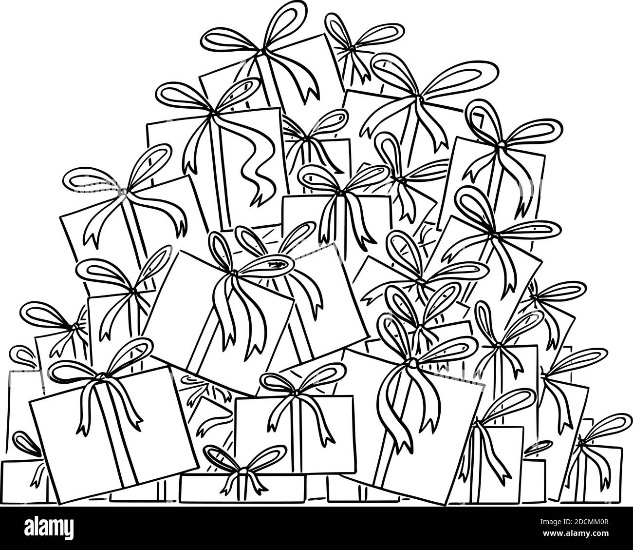 Pile of Wrapped Christmas Gift Boxes Line Drawing