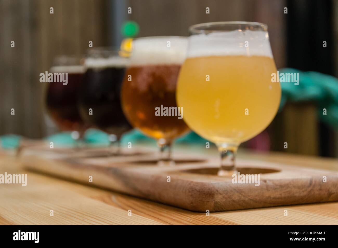 Tasting of light and dark beers Stock Photo Alamy