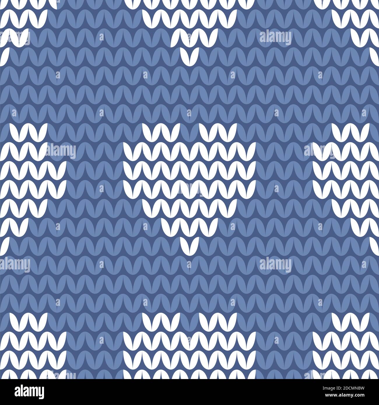 Tile knitting vector pattern with white hearts on blue background for ...