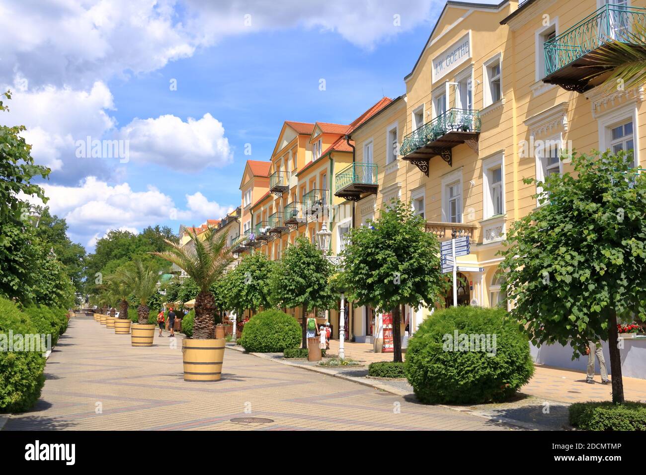 July 14 2020 Frantiskovy Lazne/Franzensbad in Czech Republic: Center with the pedestrian zone in summer Stock Photo