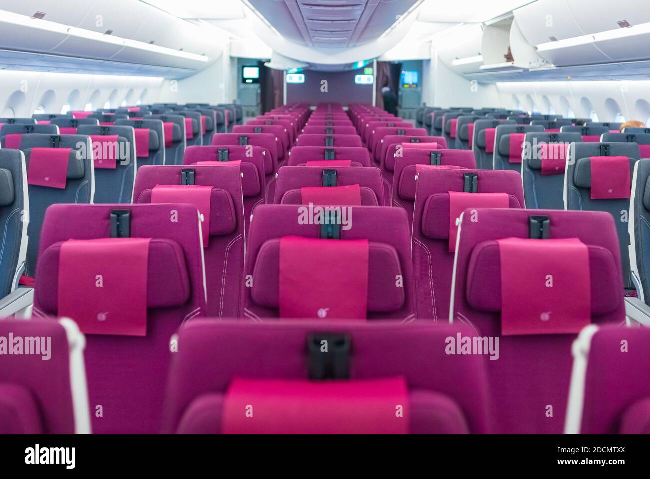 Empty aircraft cabin interior due to covid19 medical global emergency pandemic. Transportation Empty aircraft cabin interior due to covid19 medical global emergency pandemic. Transportation
