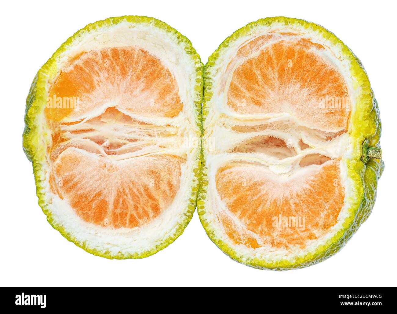 Tangerine or clementine fruit  slice with citrus peel  isolated on white background Stock Photo