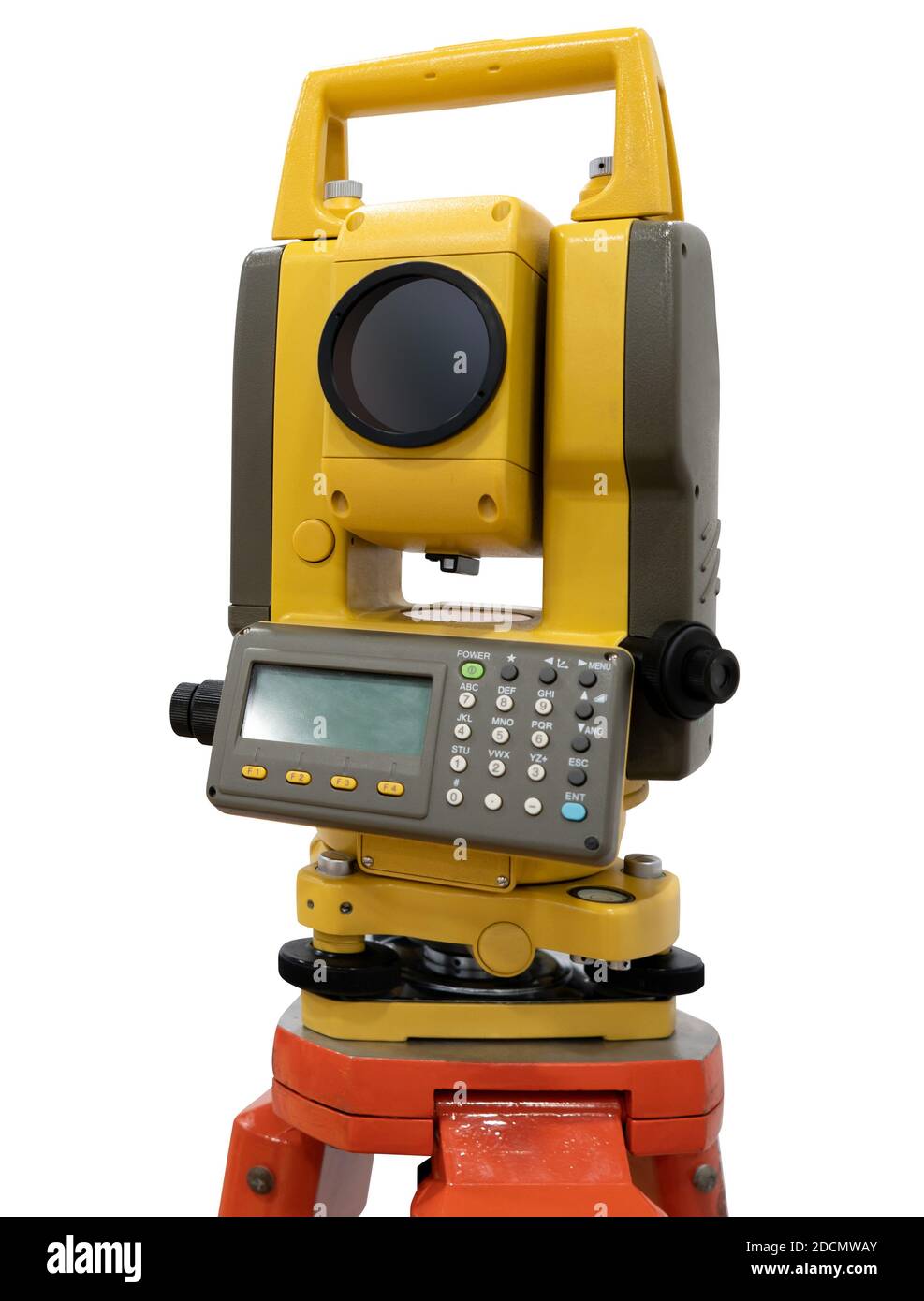 Theodolite, total positioning station, isolated on white on a background Stock Photo