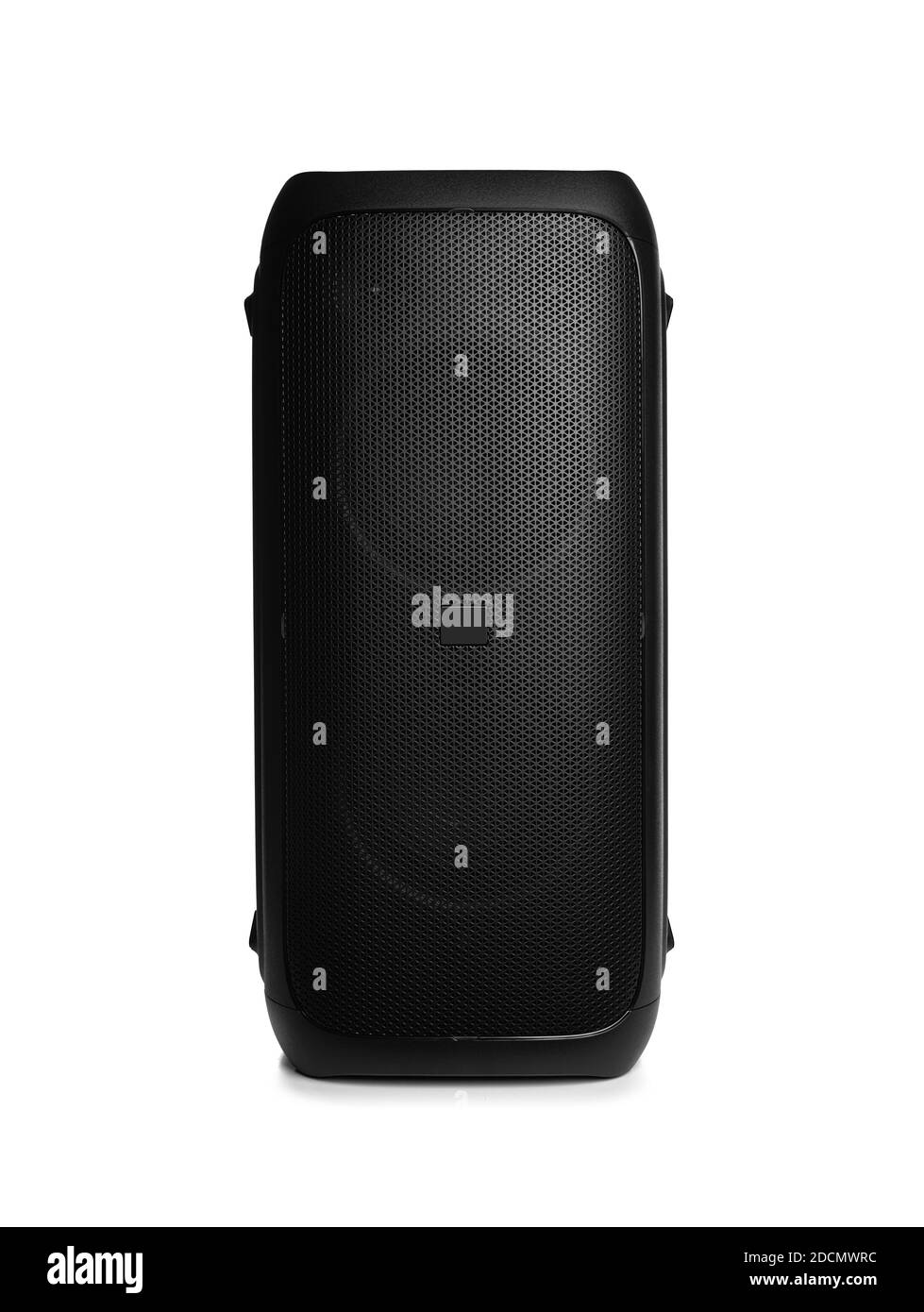 Portable big black speaker isolated on a white background. Stock Photo