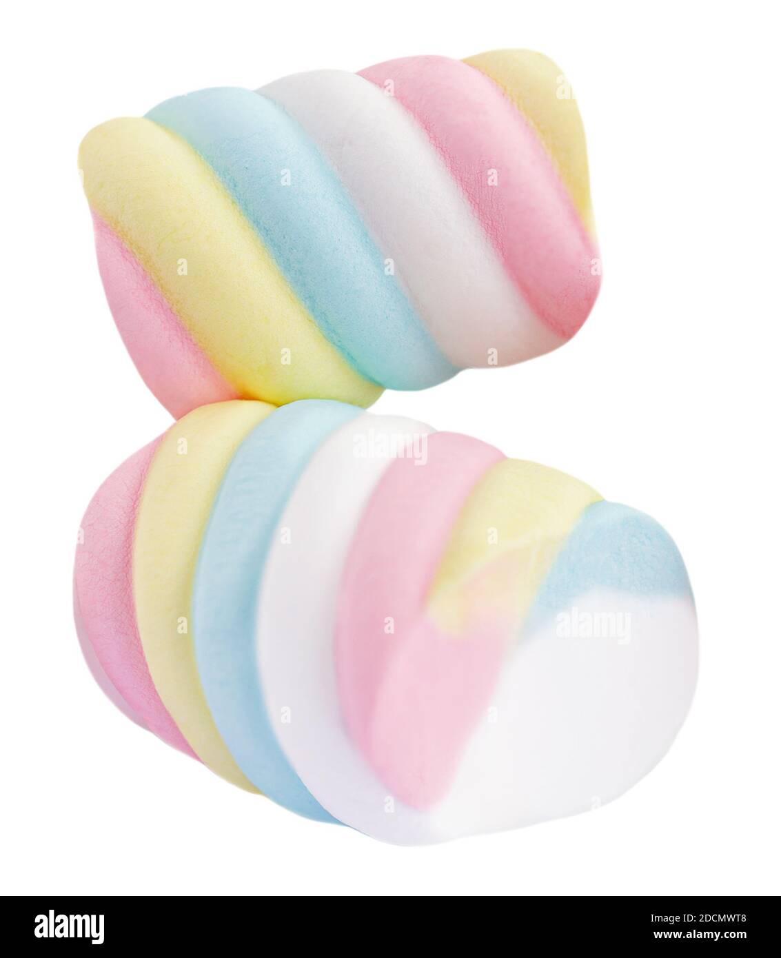 Marshmallow candy isolated on white background. Closeup of rainbow