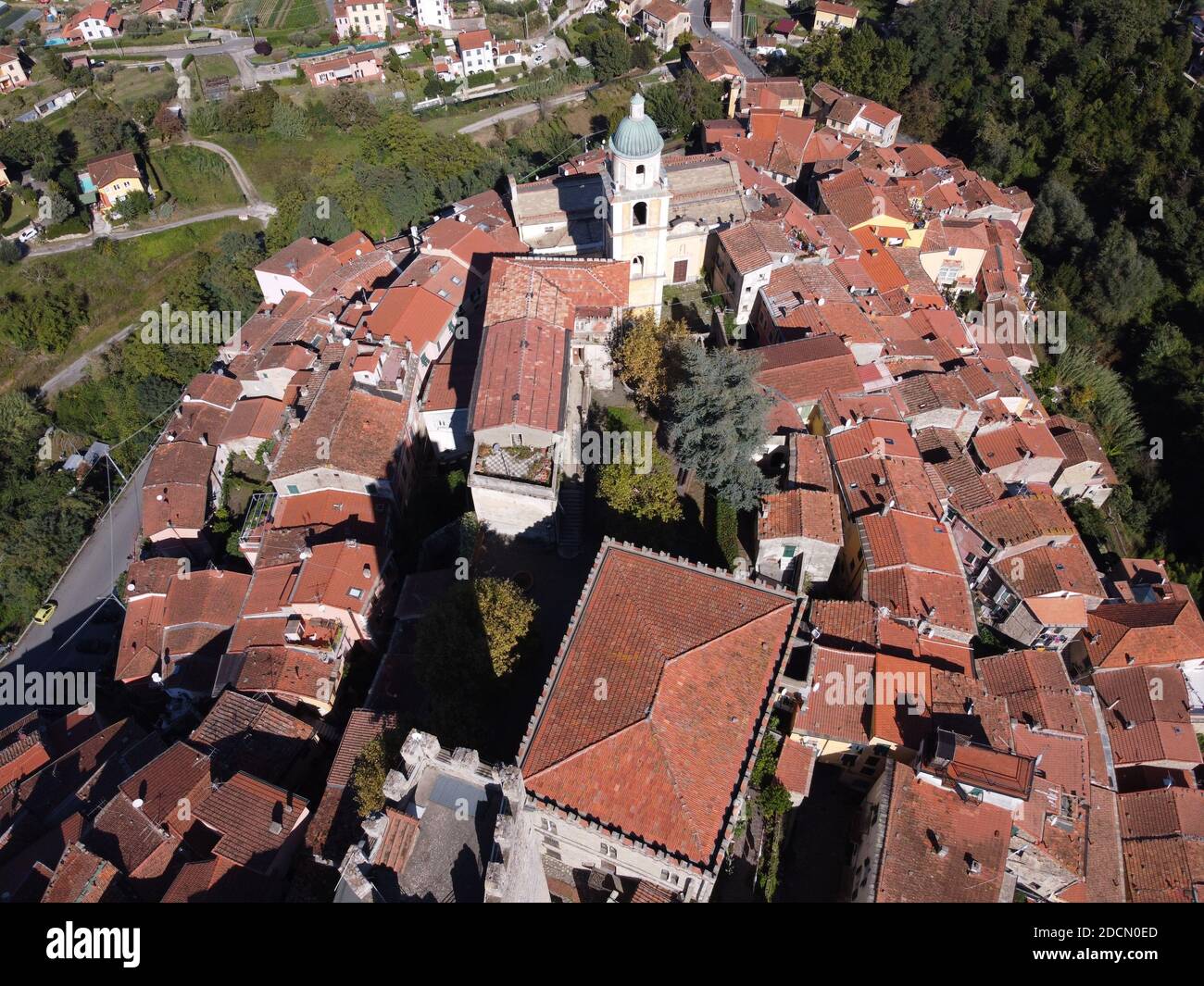 Arcola, La Spezia, Liguria / Italy 10/15/2020 Aerial view of Arcola