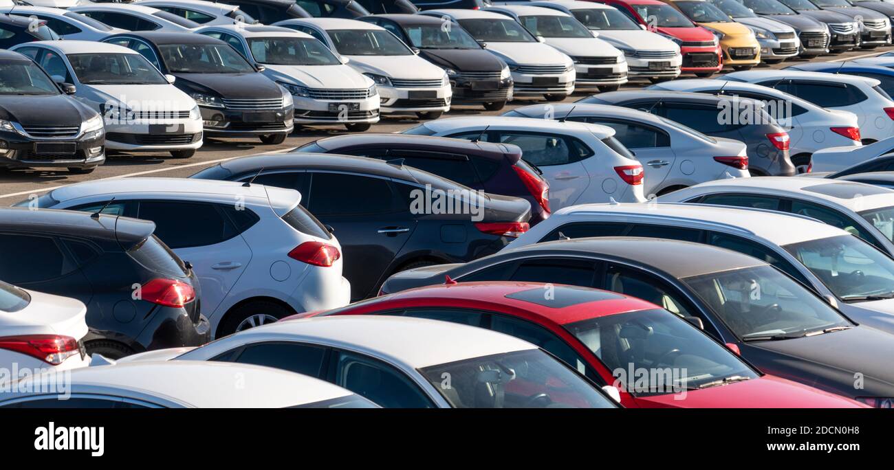 Cars in a row. Used car sales Stock Photo