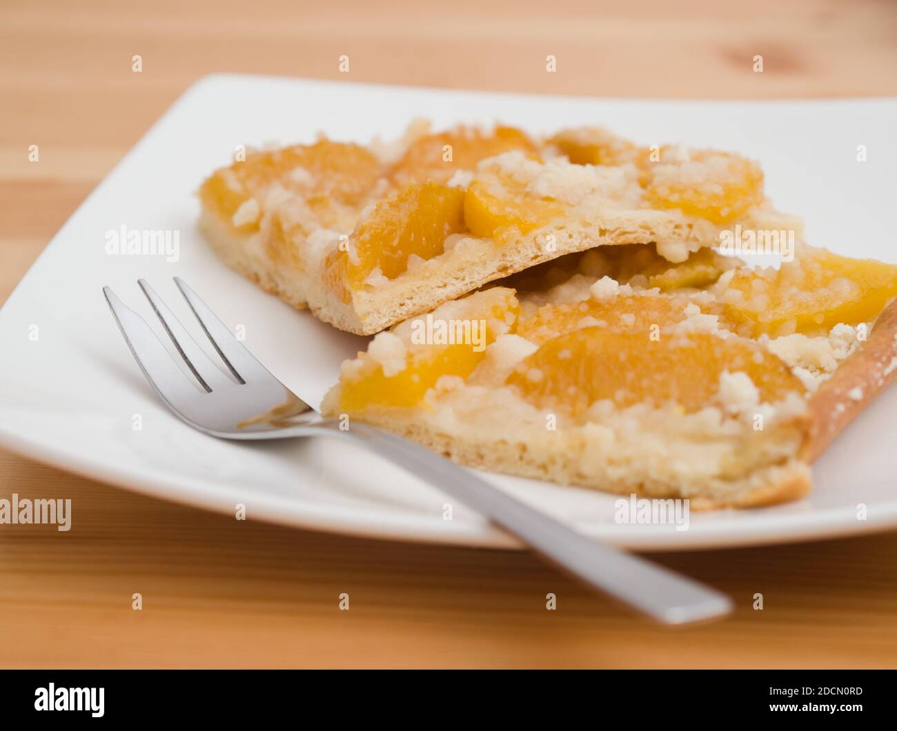 Delicious Peach Pie with Cottage Cheese Closeup Stock Photo
