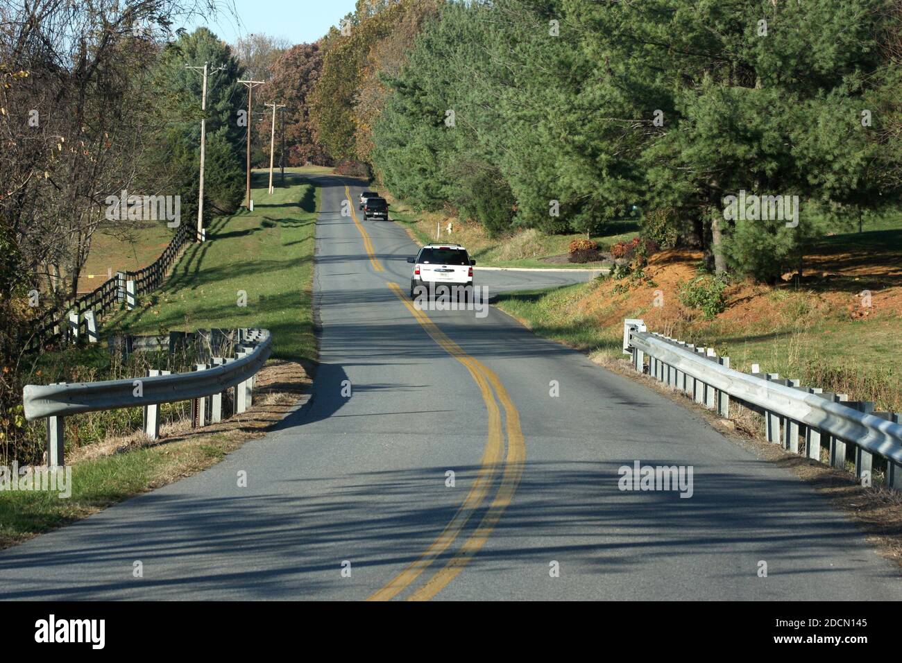 Two-lane road in rural Virginia, USA Stock Photo