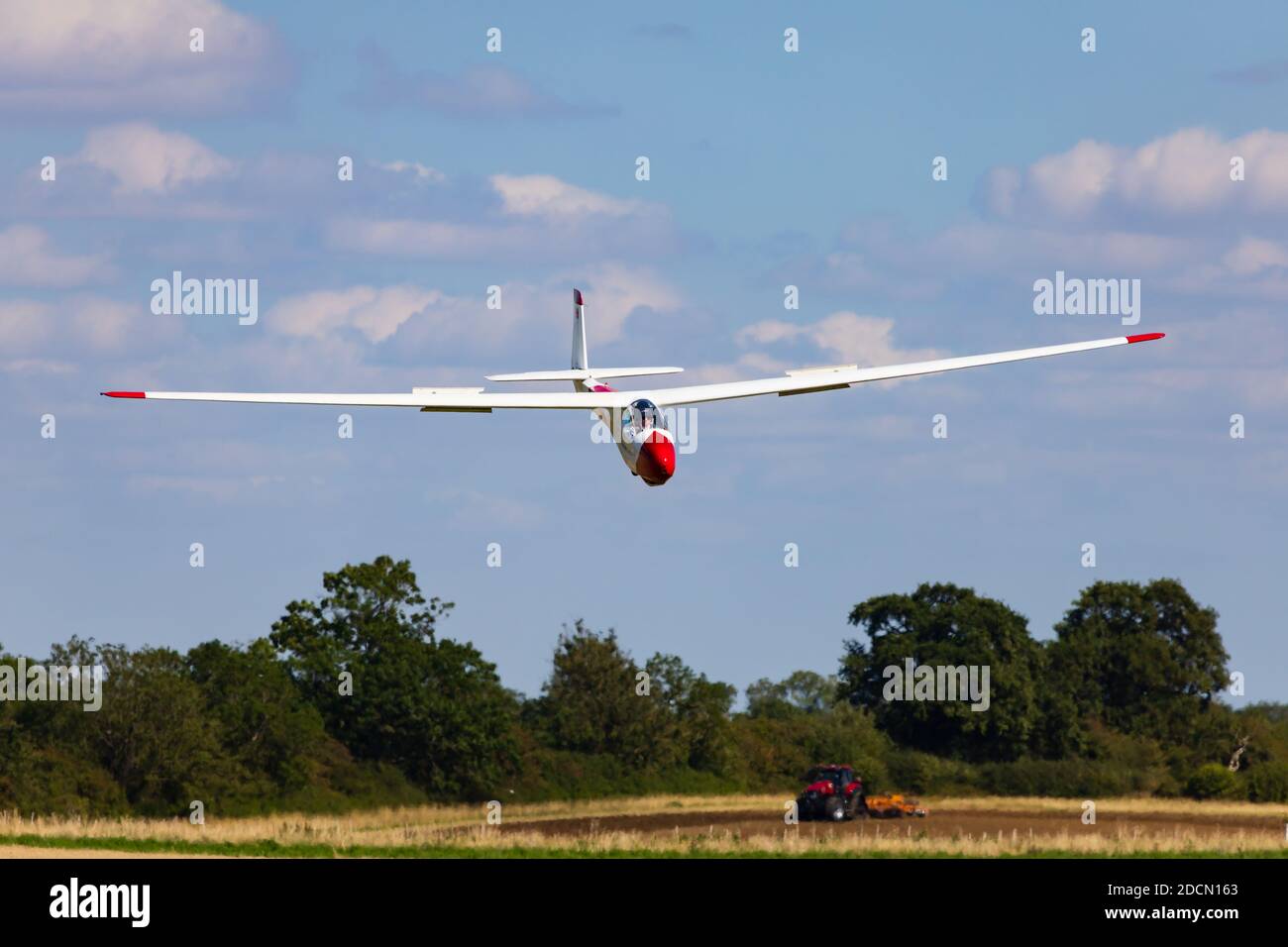 ASK8 Glider on approach over farm fields, at Buckminster Gliding Club, Saltby, Saltby Airfield, Sproxton Road, SKILLINGTON, GRANTHAM, NG33 5FE, Englan Stock Photo