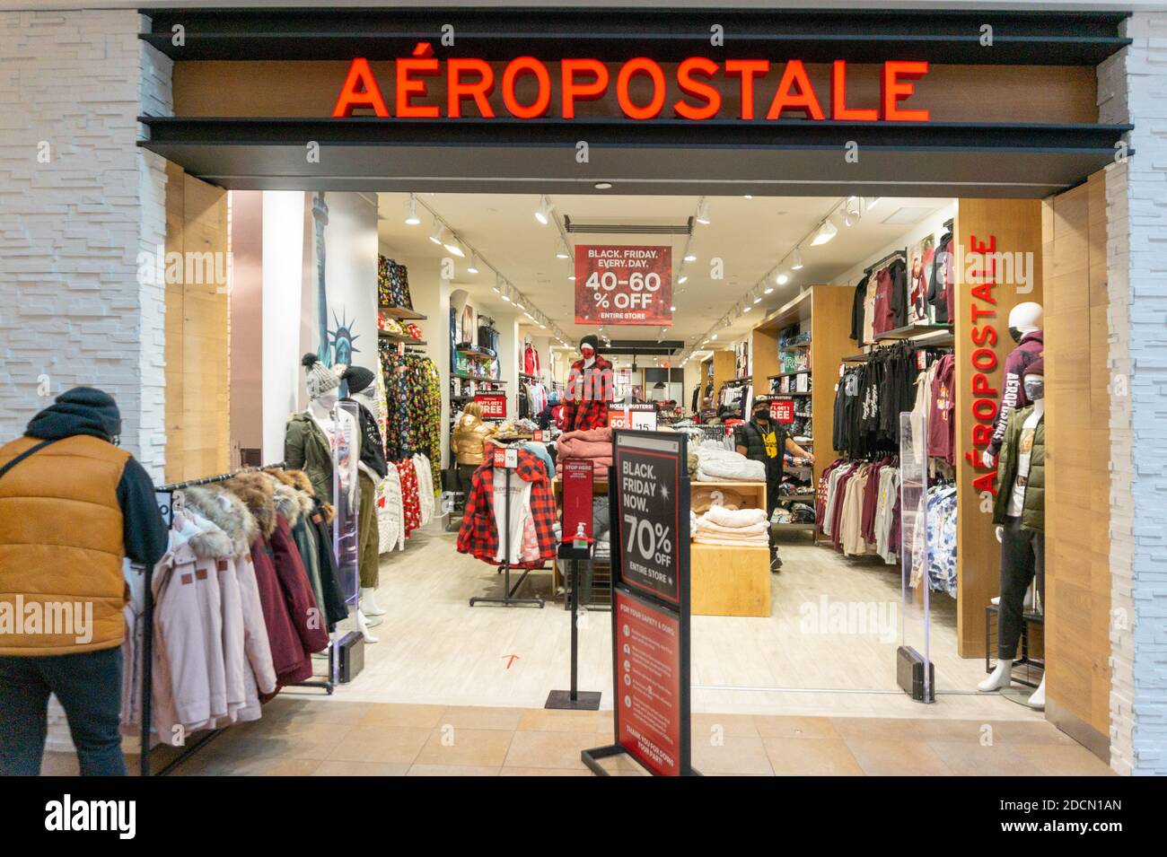 Entrance to an Aeropostale store. The  brand went bankrupt a few months ago. Now new shops are appearing again. Stock Photo