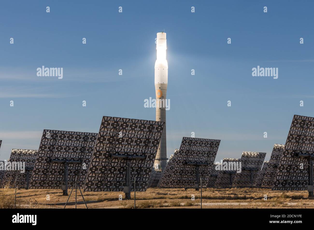 Gemasolar power station is the first commercial solar plant with central tower receiver and molten salt heat storage technology.Its storage system all Stock Photo
