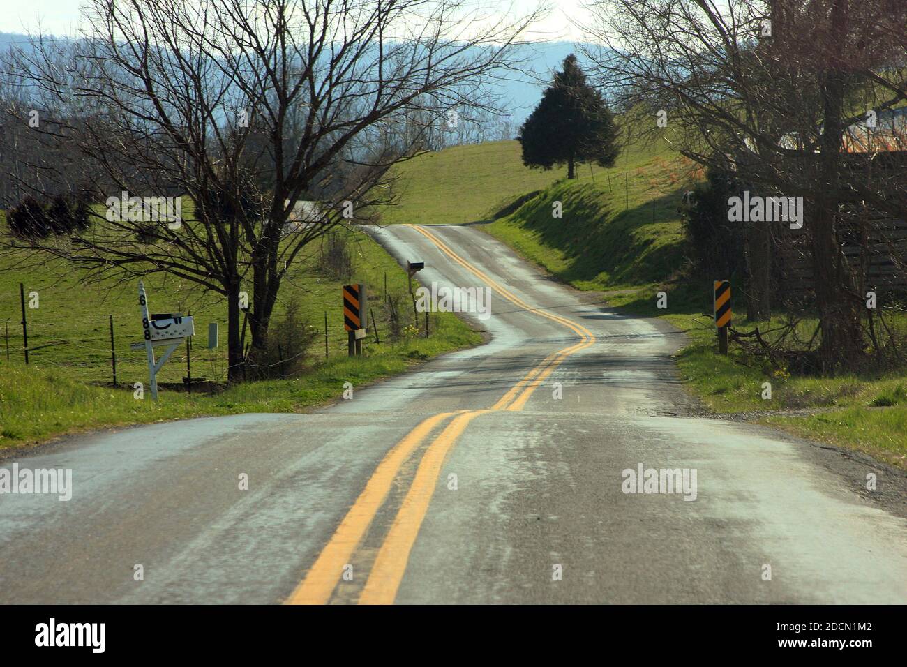 A two-lane road in Virginia's countryside, USA Stock Photo