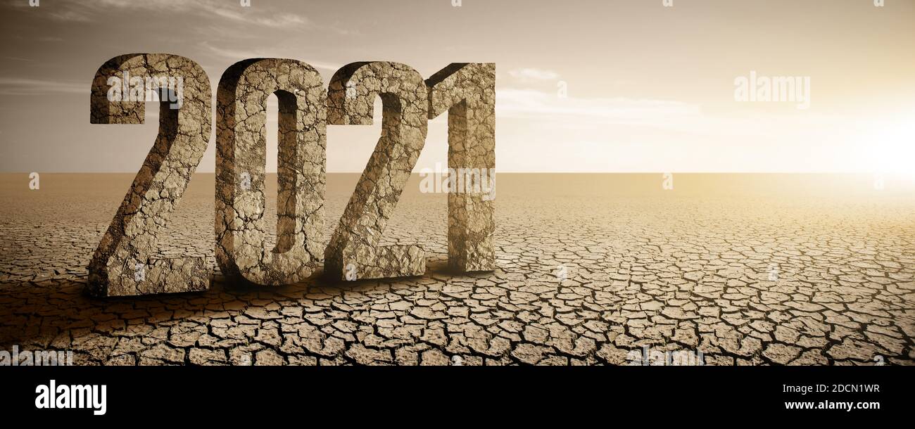 Figures 2021 in the desert. Global warming and climate changes Stock Photo