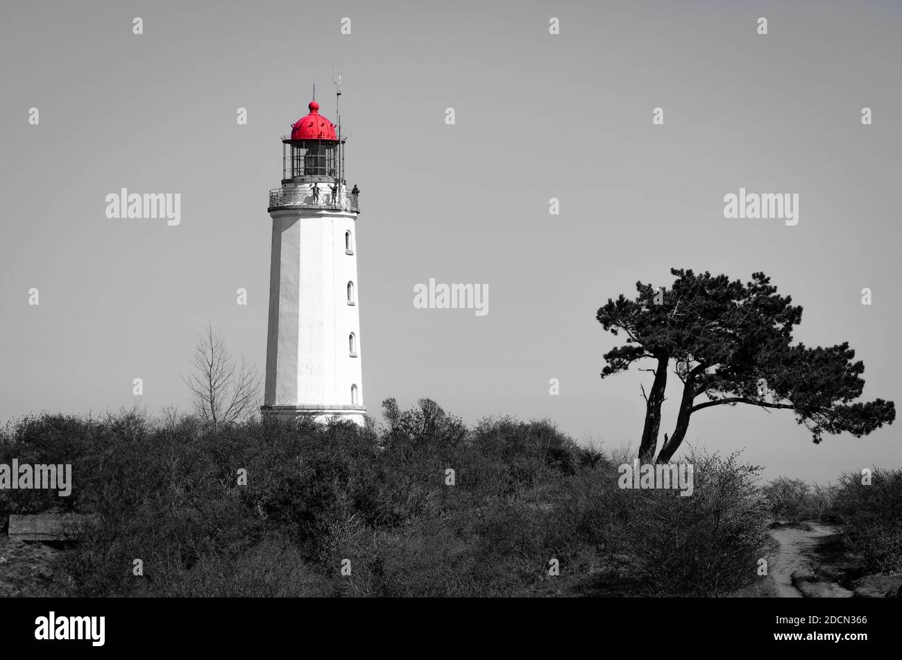 A grayscale shot of Lighthouse Dornbusch on the island Hiddensee Stock Photo