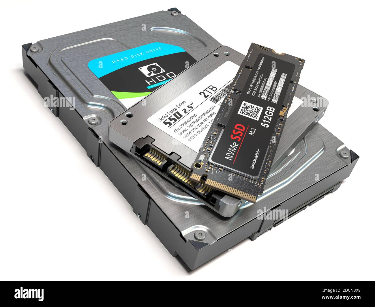 Hard disk drive hdd, solid state drive ssd and ssd m2 . Set of different  data storage devices isolated on white. 3d illustration Stock Photo - Alamy